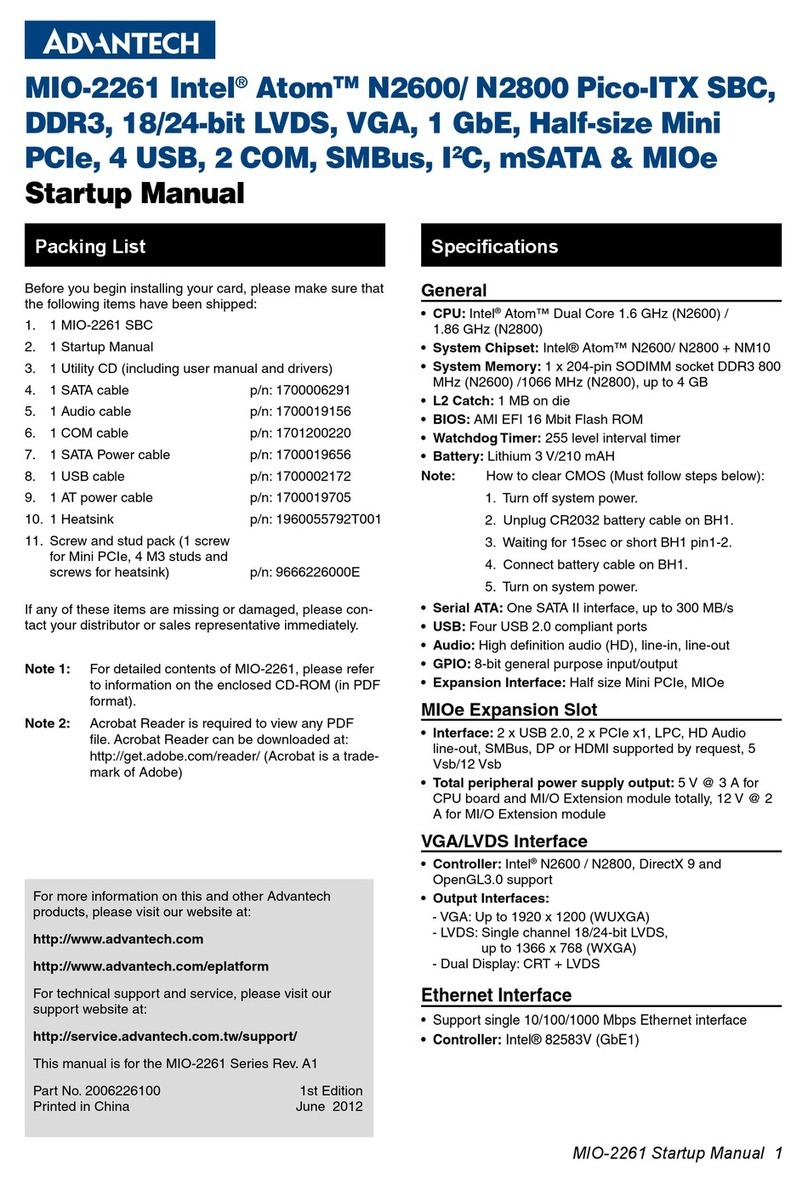Advantech MIO-2261 Startup manual