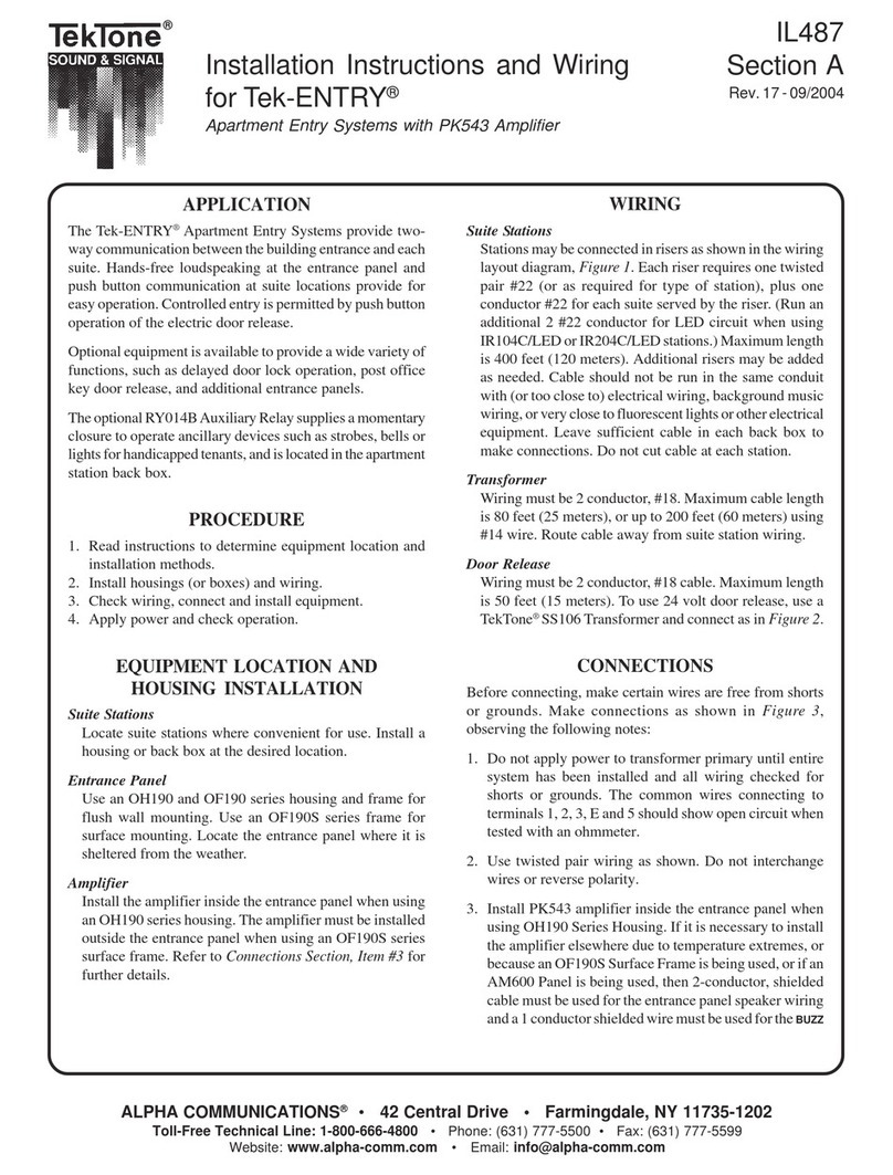 Alpha Communications TekTone Tek-ENTRY User manual