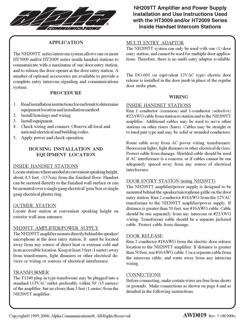 Alpha Communications NH209TT Series Installation and use instructions