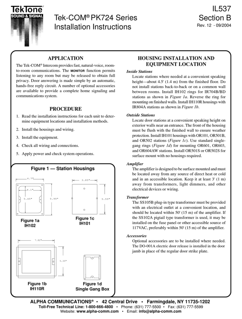 Alpha Communications TekTone Tek-COM PK724 Series User manual