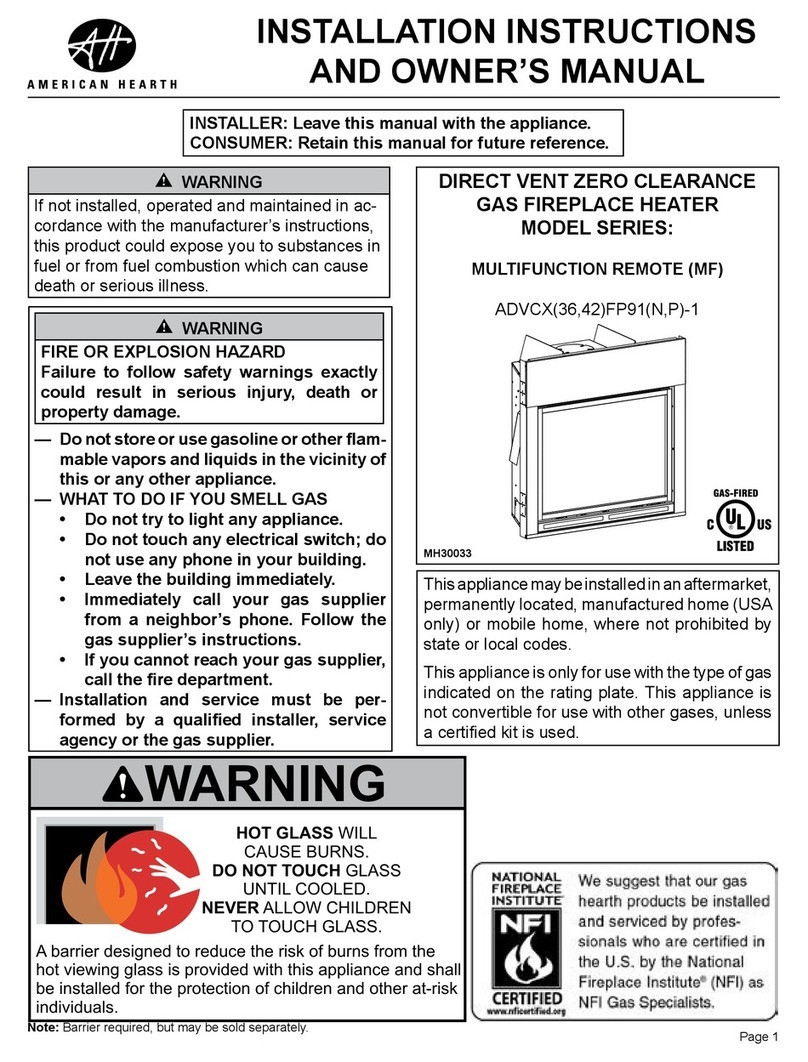 American Hearth ADVCX36FP91N-1 Installation instructions and owner's manual