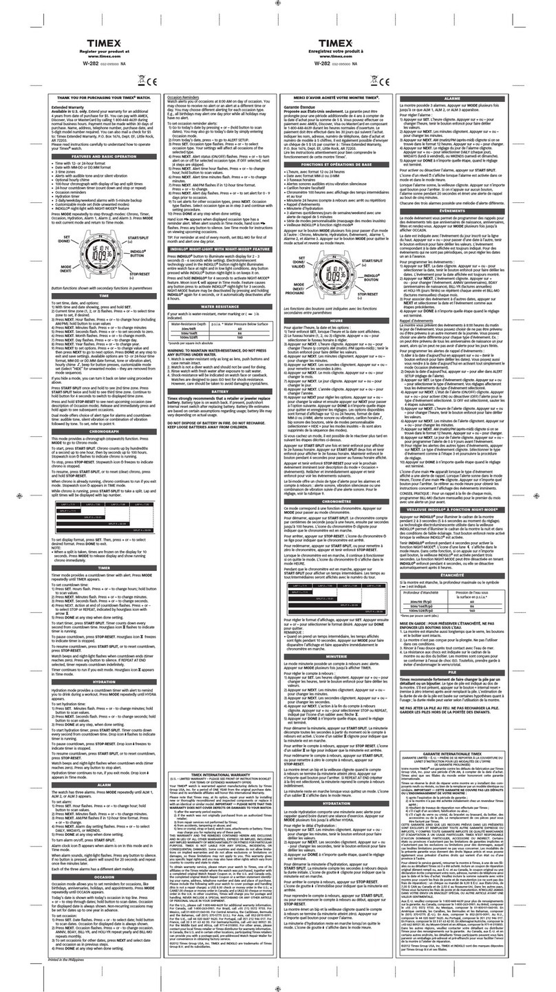 Timex W-282 User manual Timex W-282 User manual