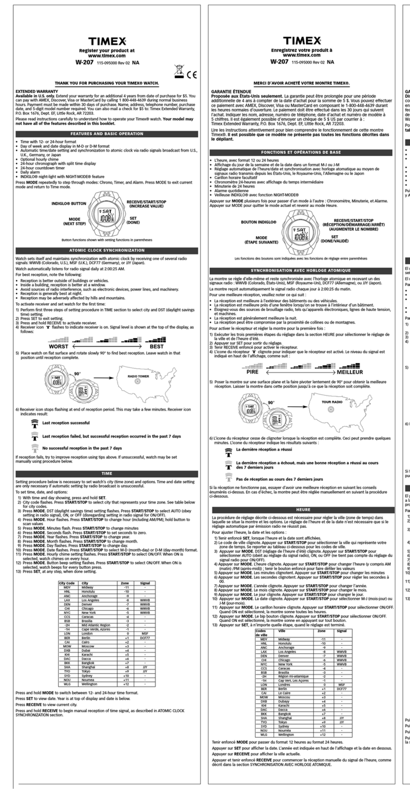 Timex W-207 User manual