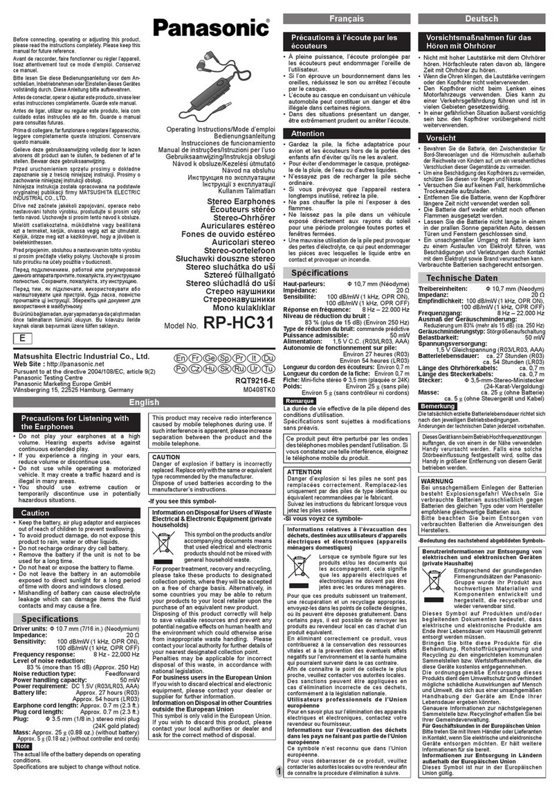 Panasonic RP-HC31 operating instructions