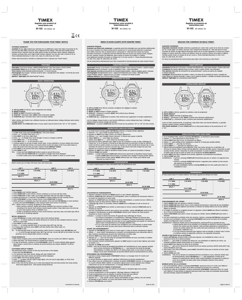 Timex W-105 User manual