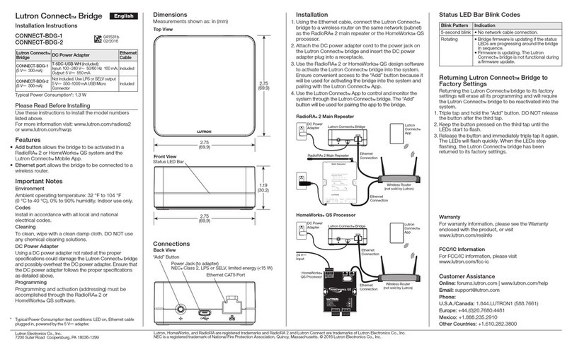 Lutron Electronics CONNECT-BDG-1 User manual