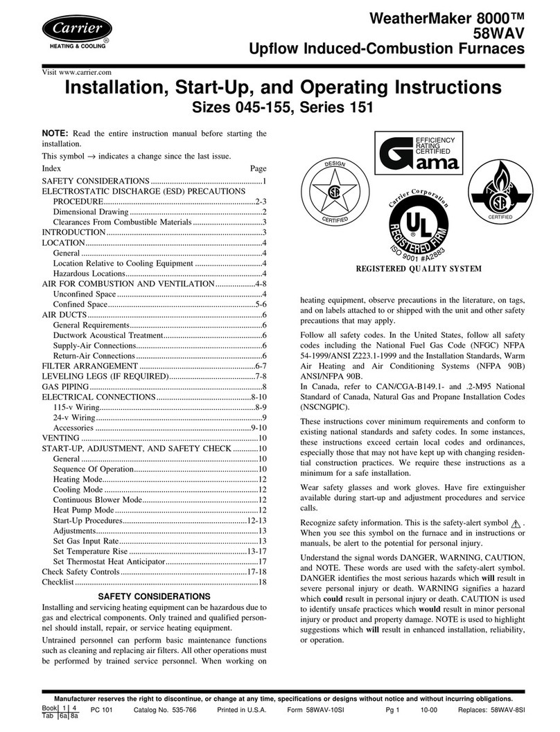 Carrier WeatherMaker 8000 Installation, start-up, and operating instructions