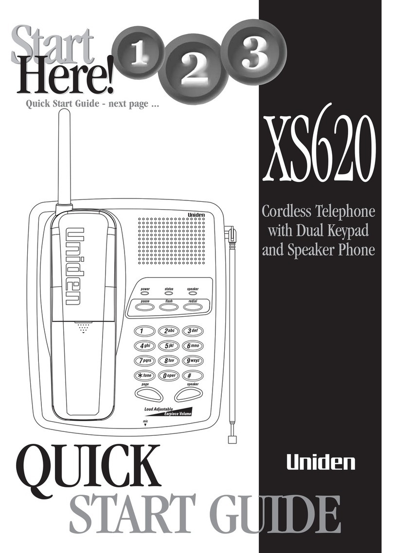 Uniden XS620 quick start guide