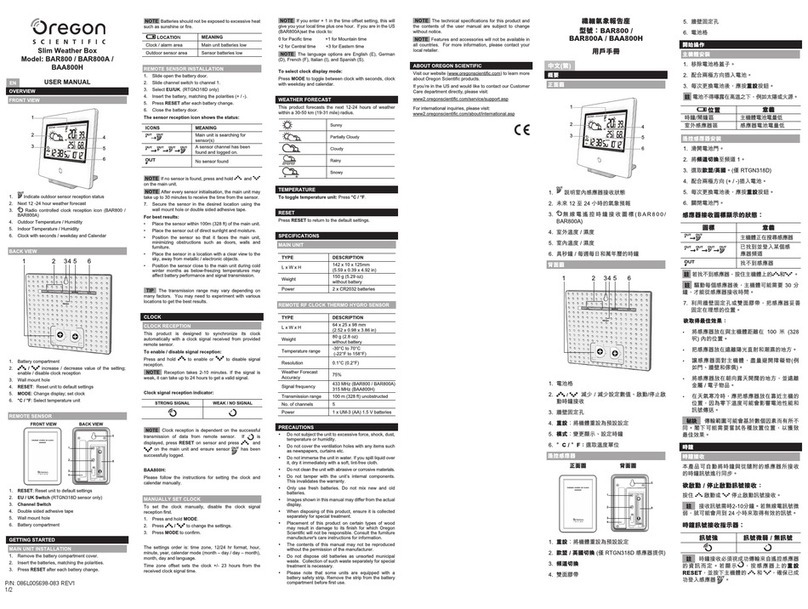 Oregon Scientific BAR800A User manual