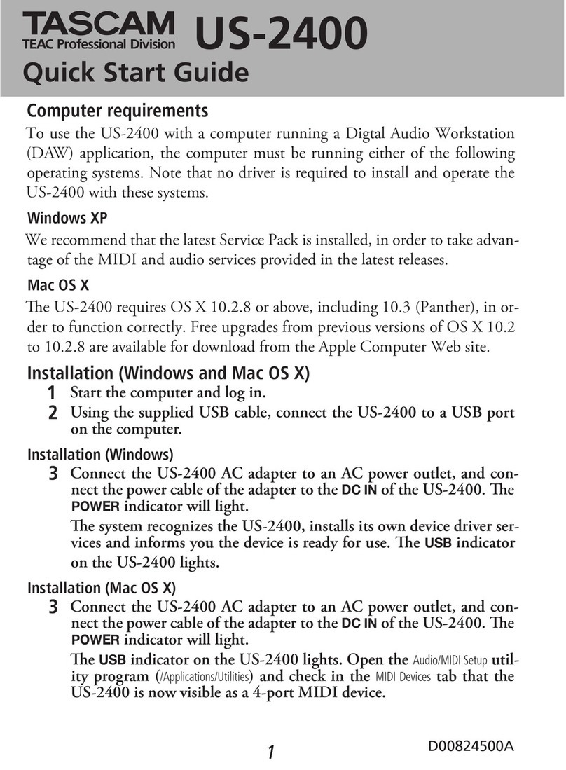 Tascam US-2400 quick start guide
