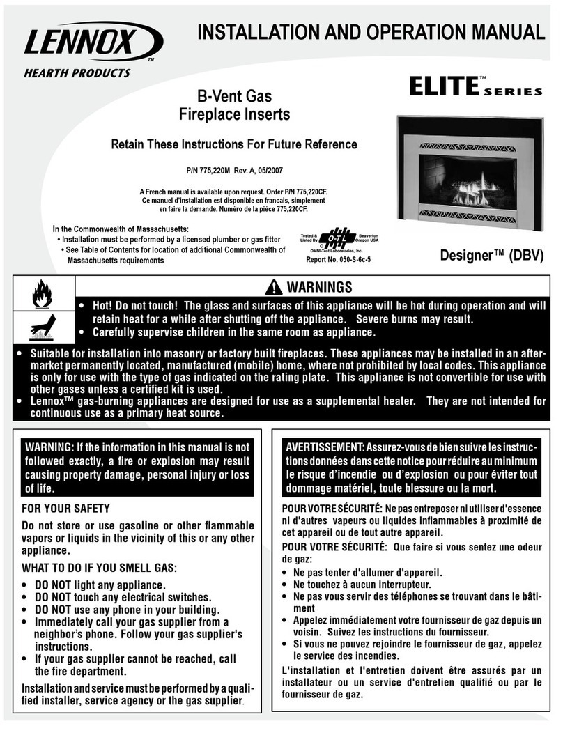 Lennox Hearth Products Designer DBV Installation and operation manual Lennox Hearth Products Designer DBV Installation and operation manual