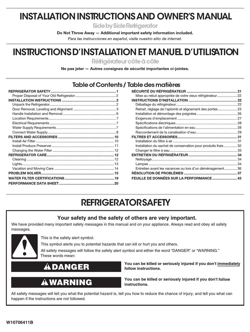 Whirlpool WRS975SIDM Installation instructions and owner's manua Whirlpool WRS975SIDM Installation instructions and owner's manua
