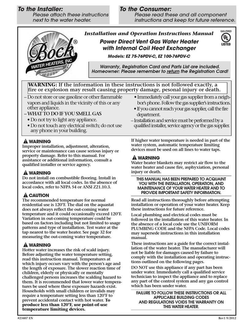 Bock Water heaters EZ 75-76PDV-C Installation and operation instruction manual