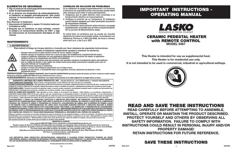 Lasko 6367 operating manual