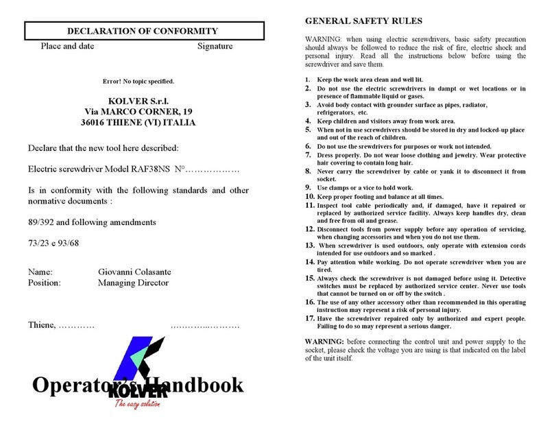 Kolver RAF38NS Operator's handbook