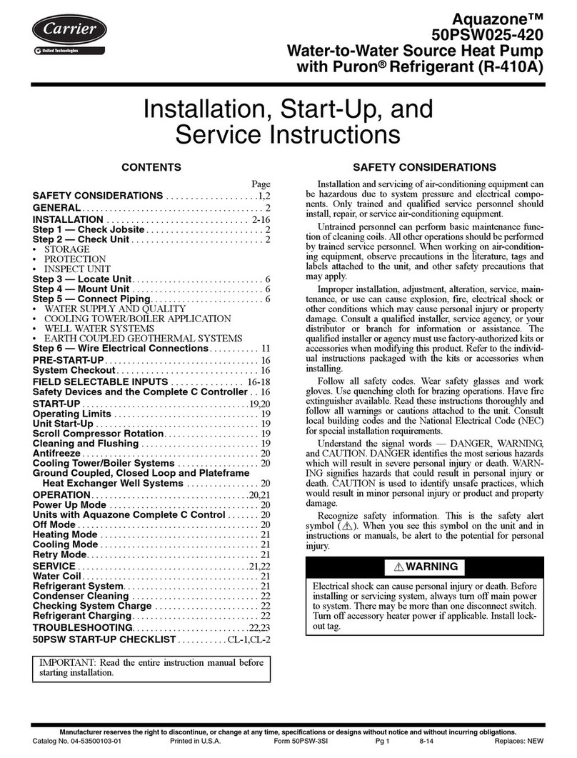 Carrier Aquazone 50PSW025 Installation, Start-Up and Service Instructions