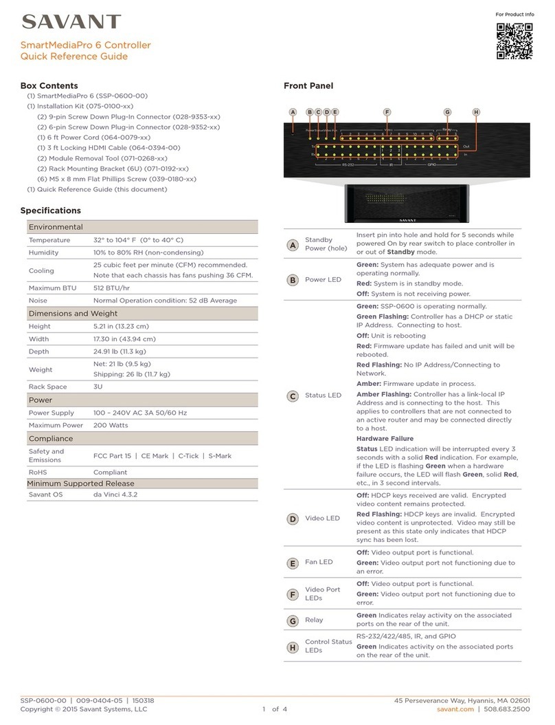 Savant SmartMediaPro-6 SSP-0600-00 Quick reference guide