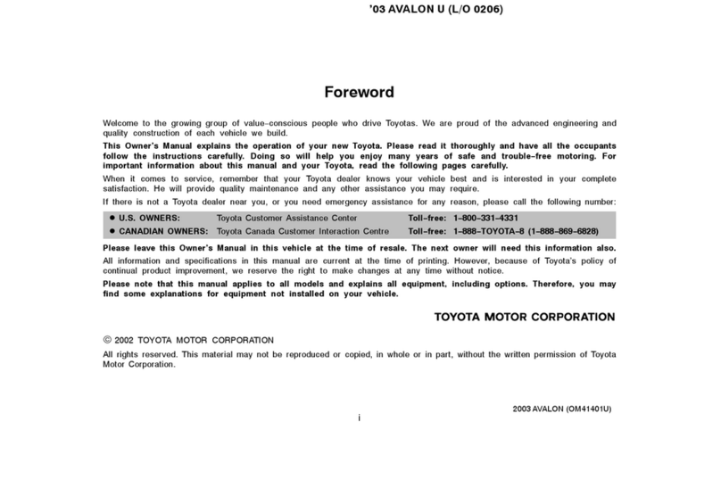Toyota Avalon 2003 owner's manual