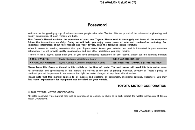 Toyota Avalon 2002 owner's manual