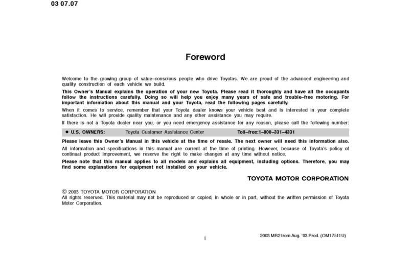 Toyota 2003 MR2 Spyder owner's manual