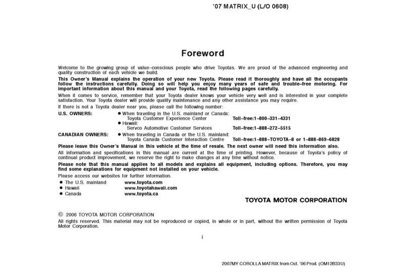 Toyota 2007 Matrix owner's manual