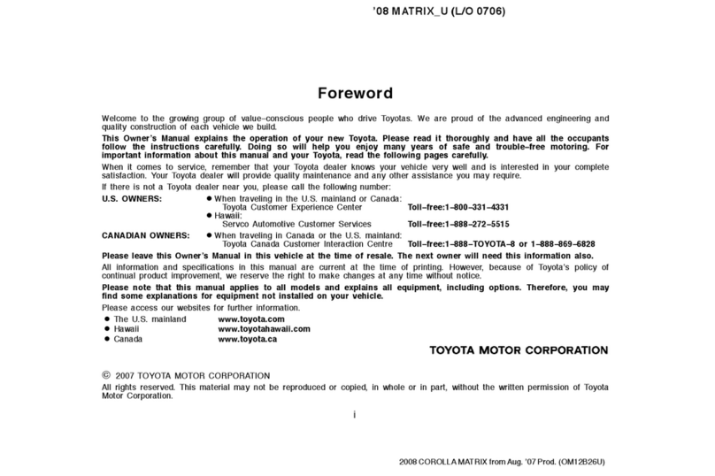 Toyota AVALON 2008 owner's manual