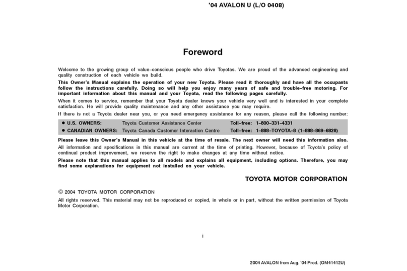 Toyota Avalon 2004 owner's manual