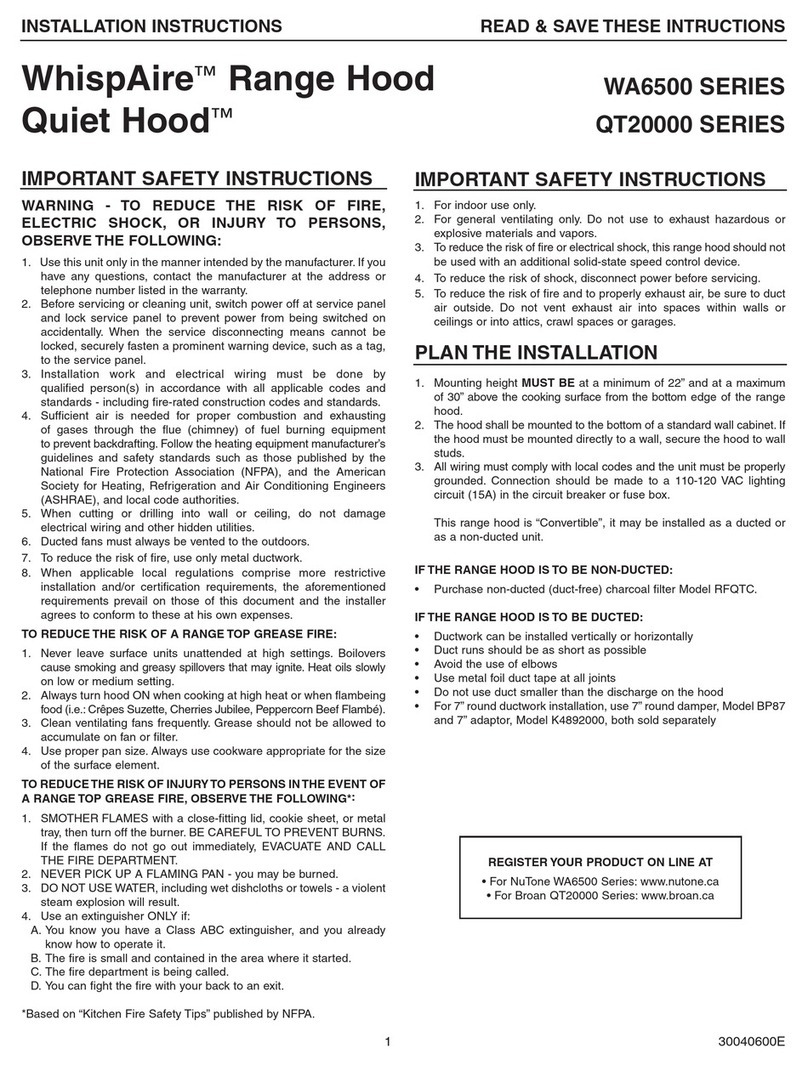 Broan Quiet Hood QT20000 SERIES User manual