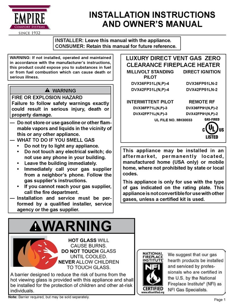 Empire Comfort Systems MILLIVOLT STANDING PILOT DVX36FP31LN-4 Installation instructions and owner's manual Empire Comfort Systems MILLIVOLT STANDING PILOT DVX36FP31LN-4 Installation instructions and owner's manual