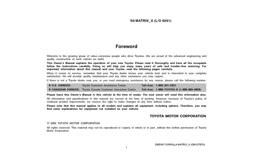 Toyota Matrix 2003 owner's manual