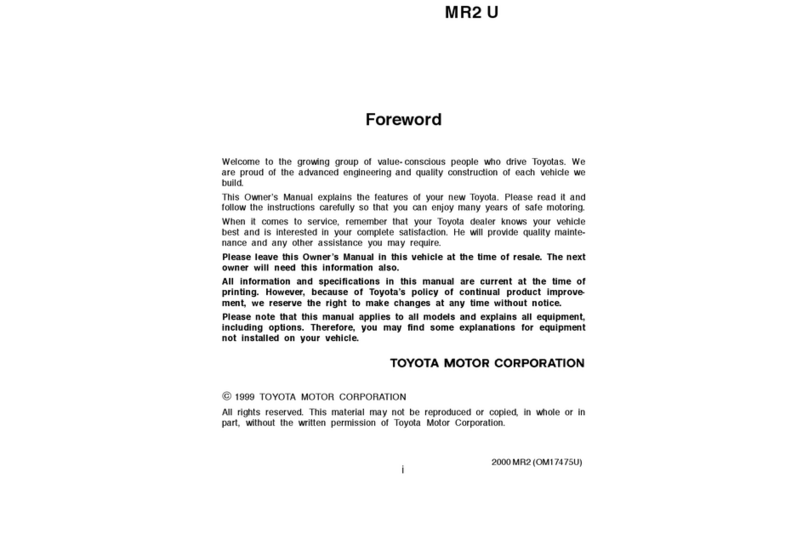 Toyota 2000 MR2 Spyder User manual