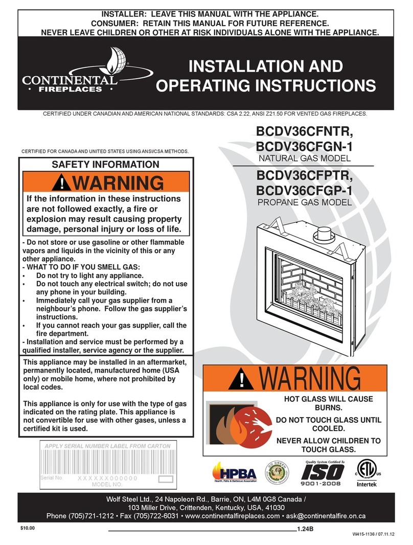 Continental Fireplaces BCDV36CFNTR Installation and operating instructions Continental Fireplaces BCDV36CFNTR Installation and operating instructions