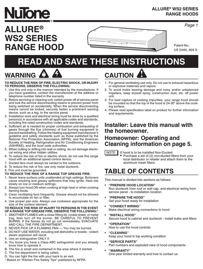 NuTone ALLURE WS2 SERIES User manual