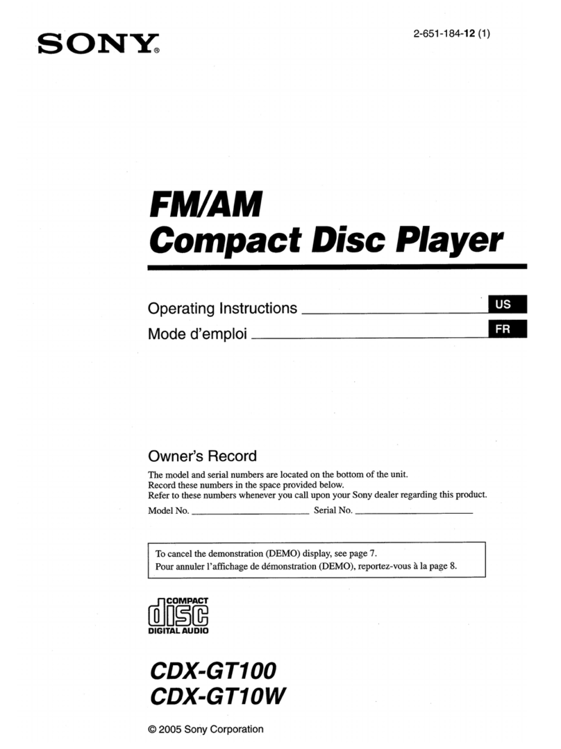 Sony CDX-GT100 - Fm/am Compact Disc Player operating instructions