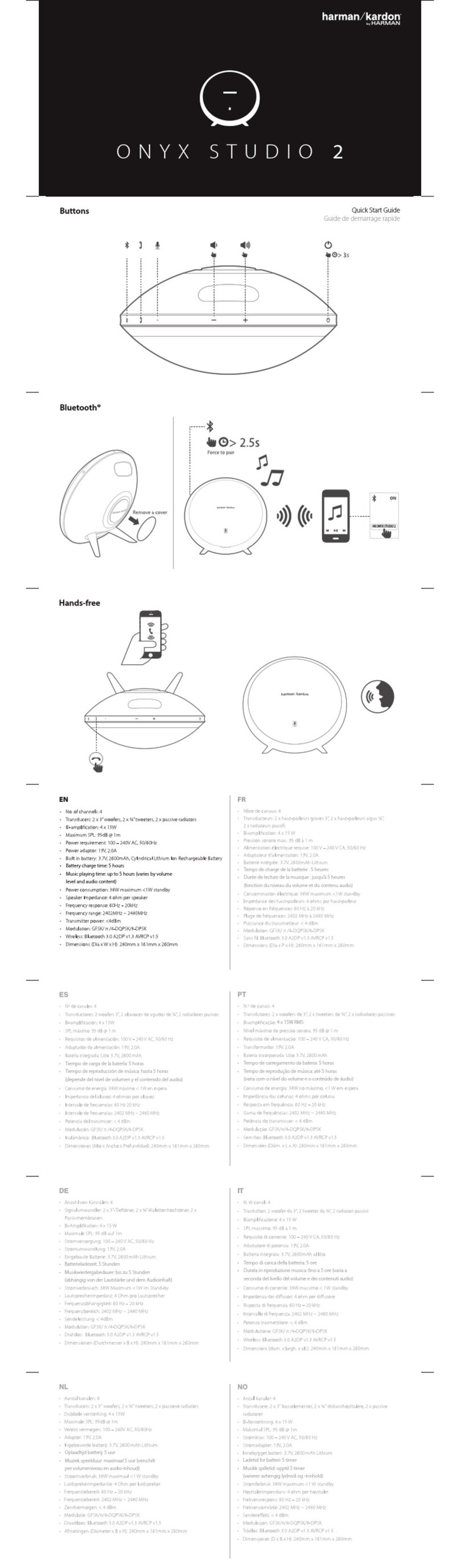 Harman Kardon Onyx Studio 2 quick start guide
