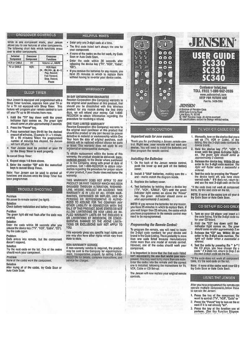 Jensen SC330 User manual