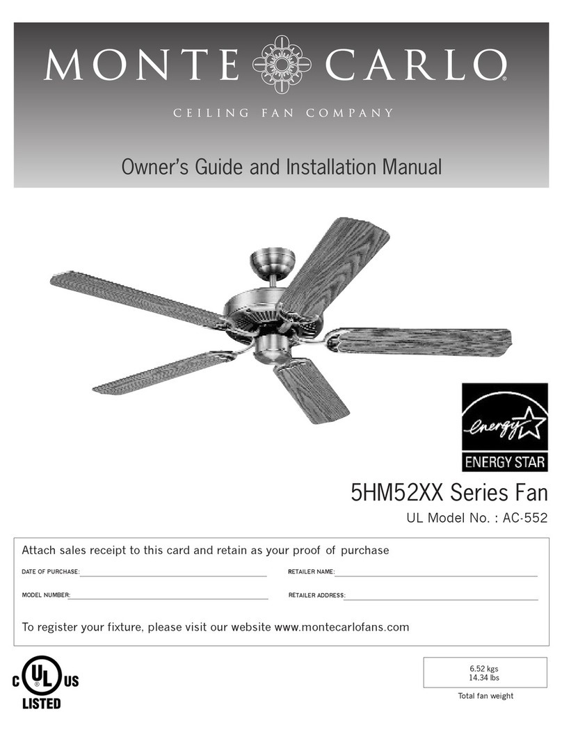 Monte Carlo Fan Company 5hM52XX series Owner's guide and installation manual