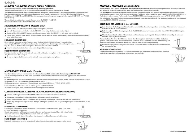Korg MS2000BR Owner's manual addendum