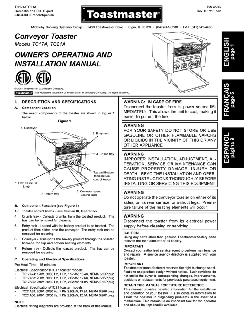 Toastmaster TC17A Owner's operating and installation manual