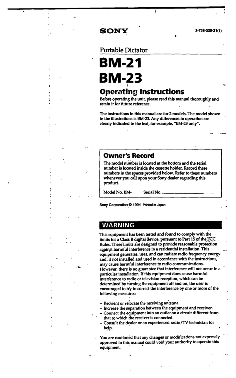 Sony Pressman BM-21 operating instructions