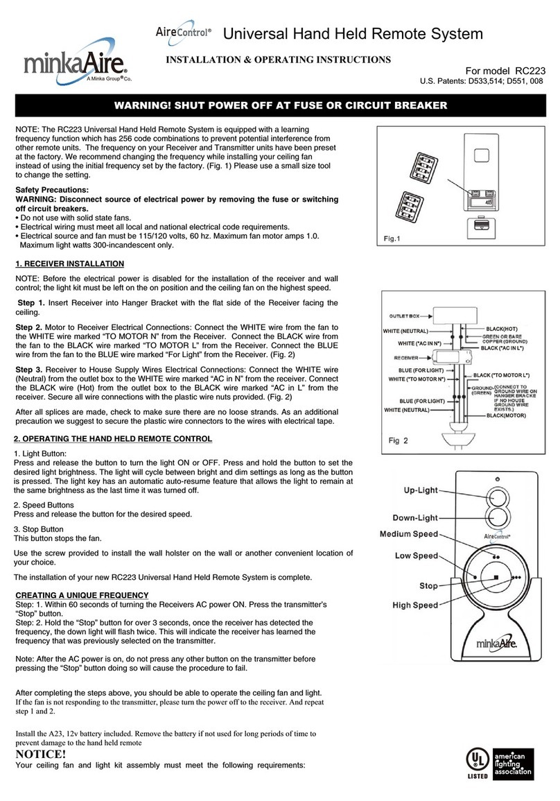 minkaAire AireControl RC223 Installation & operating instructions