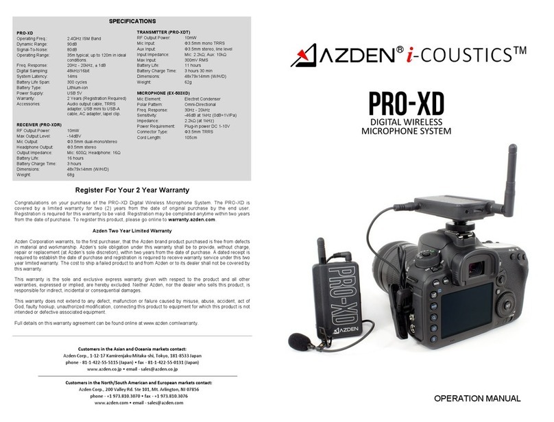 Azden i-coustics pro-xd User manual Azden i-coustics pro-xd User manual
