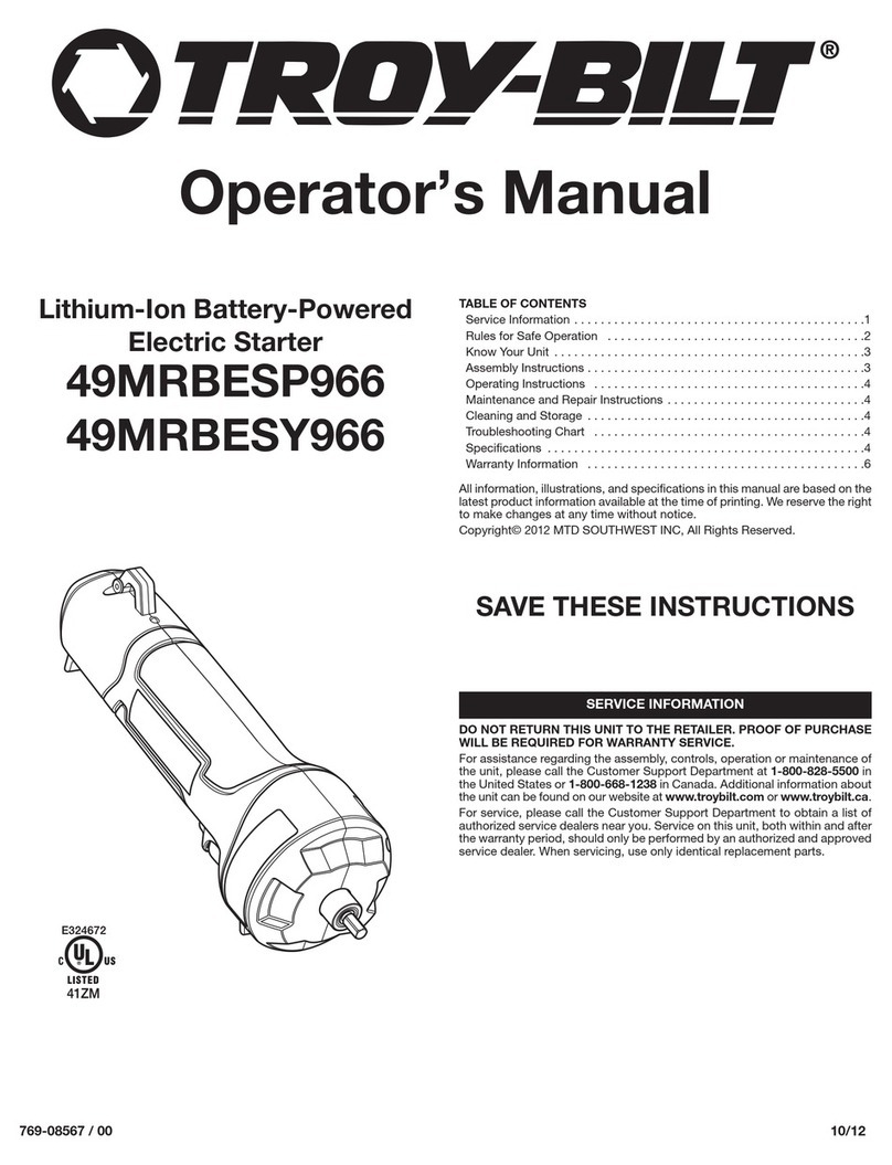 Troy-Bilt 49MRBESP966 Operator's manual