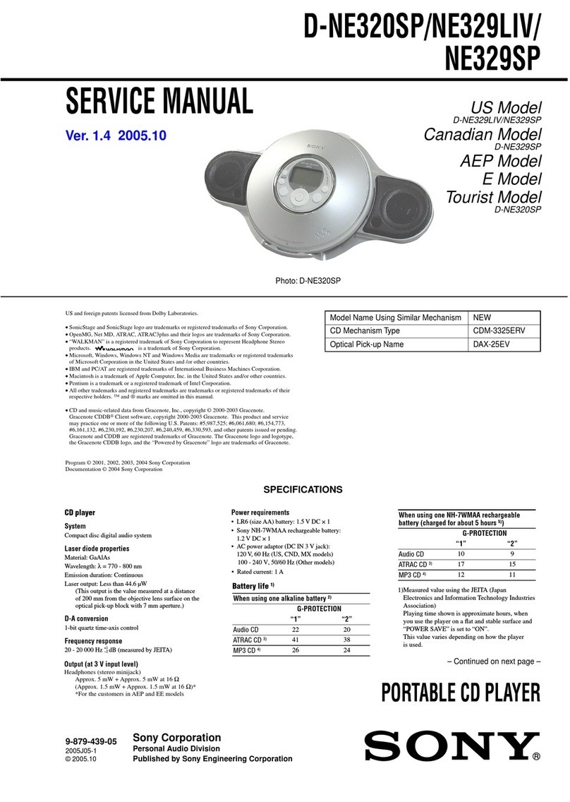 Sony D-NE329LIV - Atrac Cd Walkman Portable... Service manual