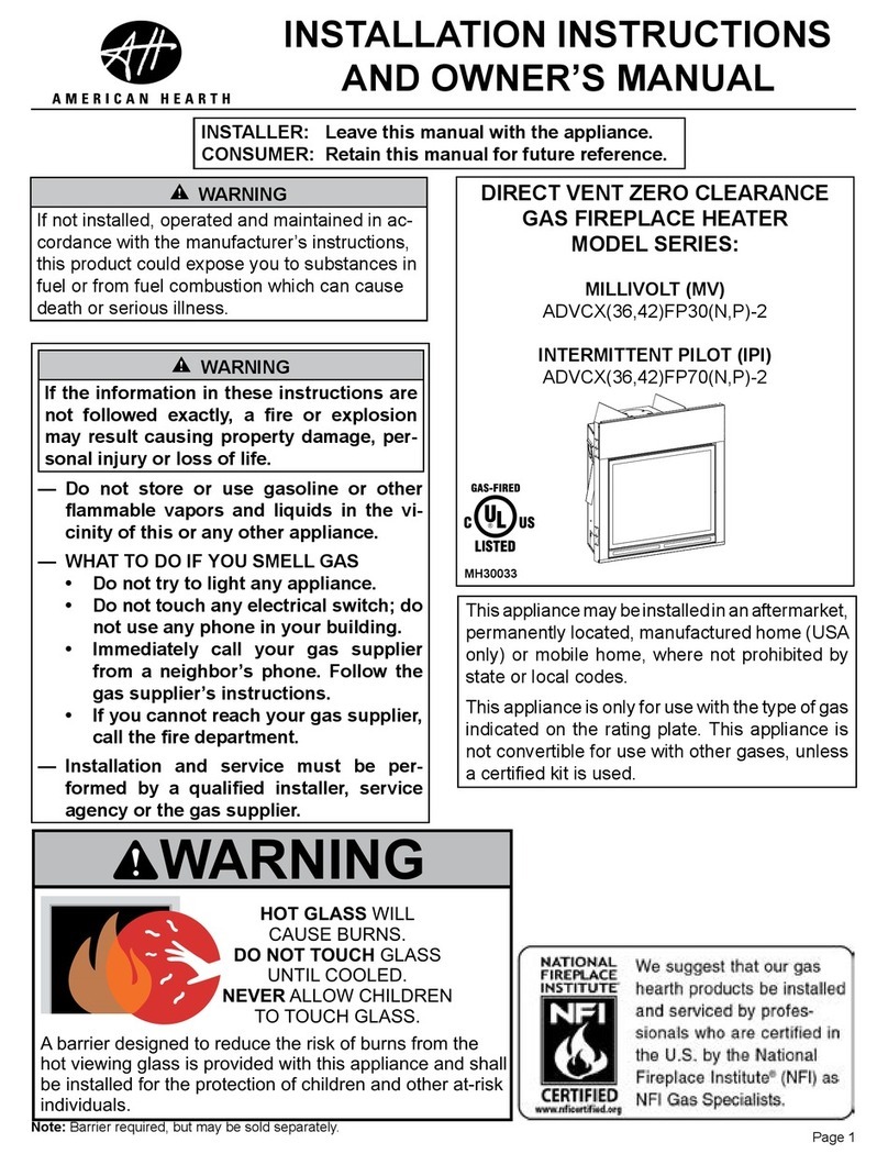 American Hearth Millivolt ADVCX36FP30N-2 Installation instructions and owner's manual