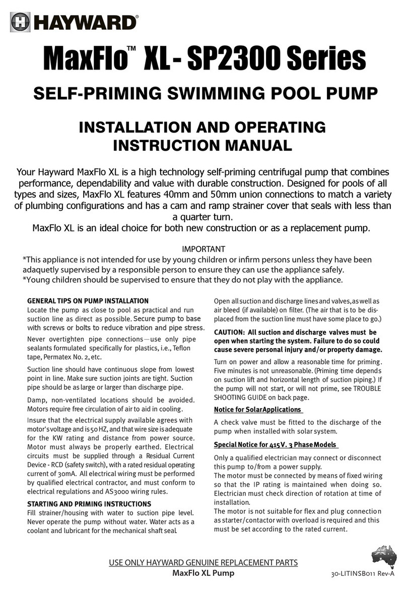 Hayward MaxFlo XL-SP2300 Series Installation and operating instruction manual