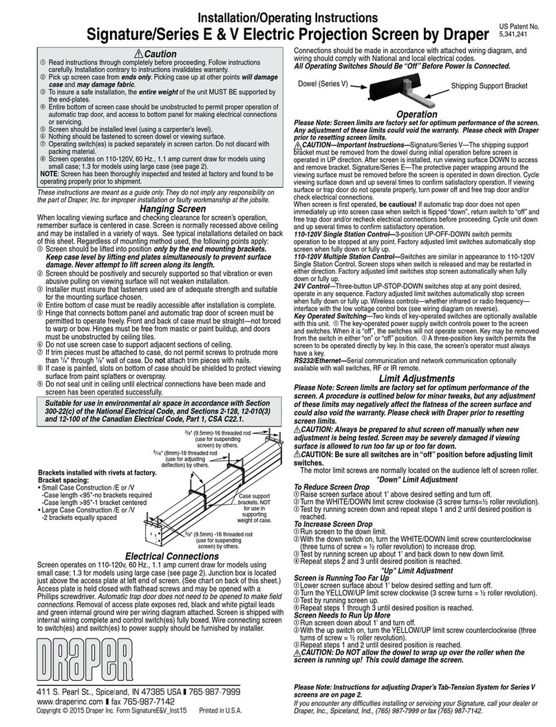 Draper Signature/Series V Installation & operating instructions Draper Signature/Series V Installation & operating instructions