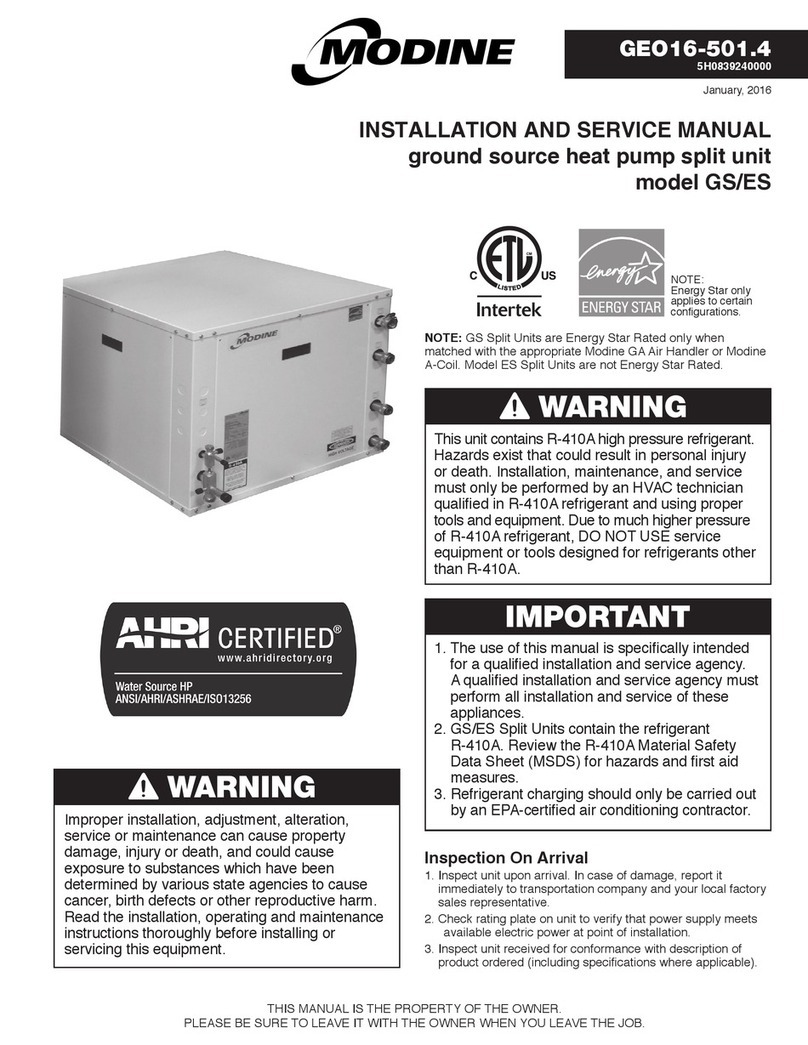 Modine Manufacturing GEO16-501.4 Installation and service manual Modine Manufacturing GEO16-501.4 Installation and service manual