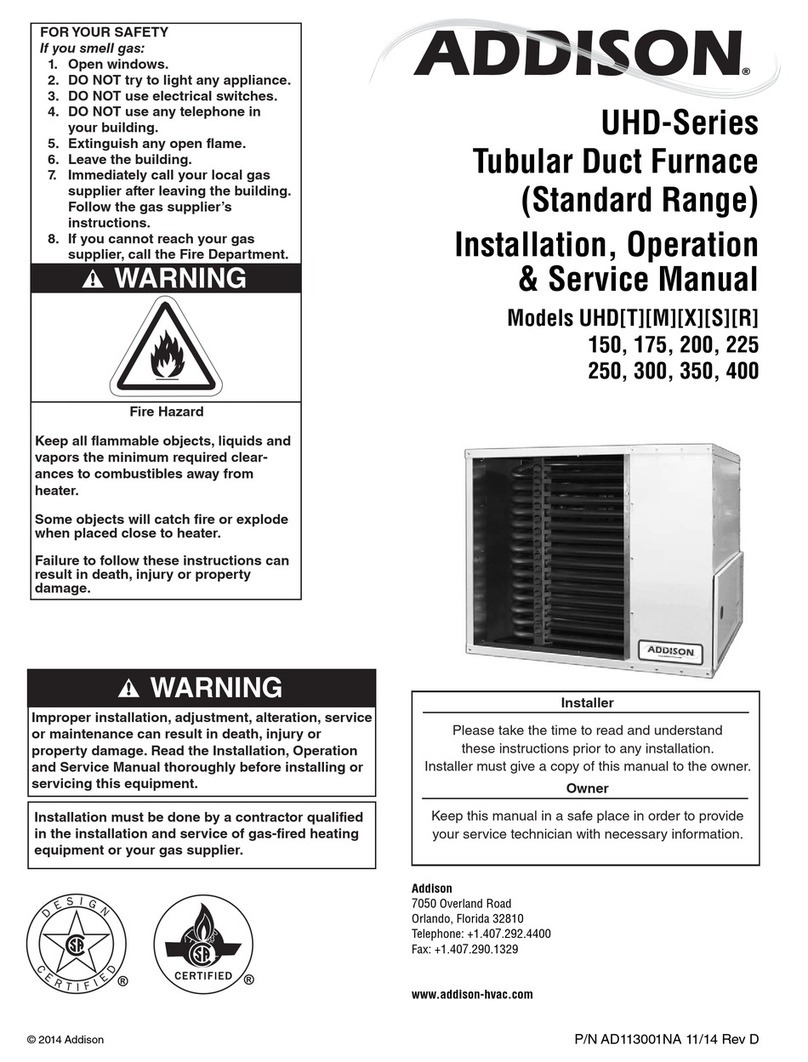 Addison UHD150 Installation, operation & service manual