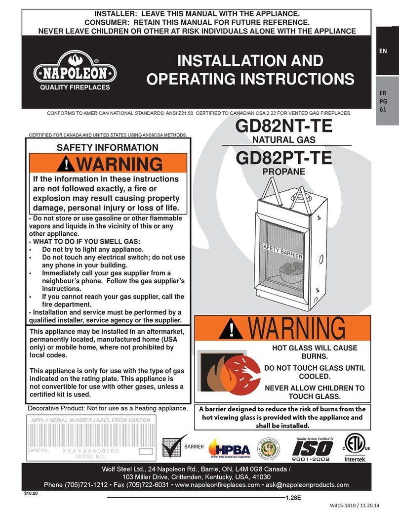 Napoleon GD82NT-TE Installation and operating instructions Napoleon GD82NT-TE Installation and operating instructions
